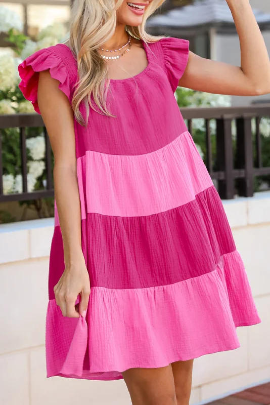 Midi dresses with gathered skirts for a full and flowing silhouette Colorblock Ruffle Tiered Mini Dress