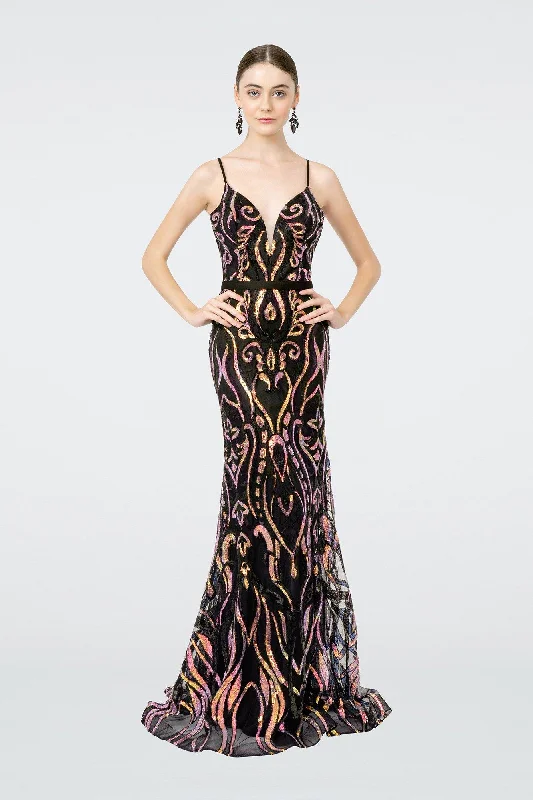 Maternity dress for hospital visits during pregnancy Formal Iridecent Sequin Pattern Long Prom Dress
