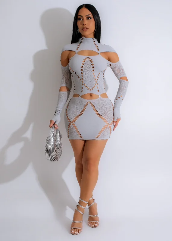Mini dresses with pom - pom trims for a playful feel So Complicated Mini Dress Grey