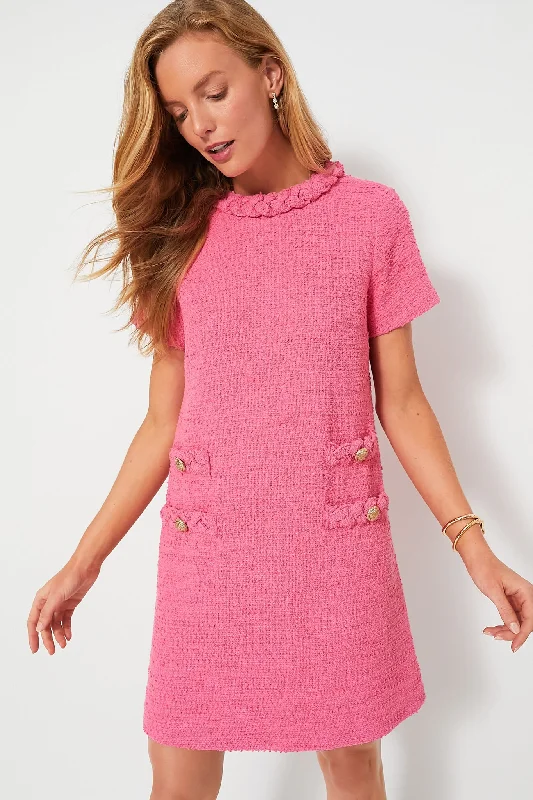 High - low midi dresses with geometric patterns for a modern party Hot Pink Tweed Jackie Dress