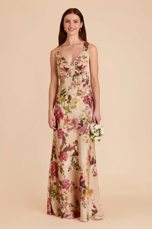 Maternity dress for a baby's first visit to the puppet show Veronica Matte Satin Dress - Hazelnut Moody Blooms