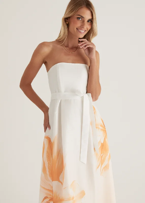 Midi dresses with side slits for a sexy and elegant appearance Naya Strapless Midi Dress - Peach Floral