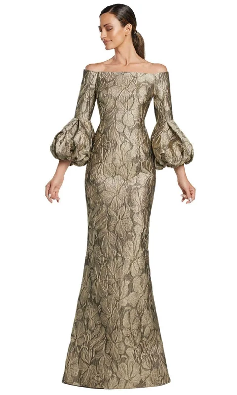 Beach - friendly wedding dresses made of lightweight fabric​ Embroidered wedding guest dresses in earthy tones for a rustic wedding Alexander by Daymor 2054F24 - Off-Shoulder Long Sleeve Long Gown