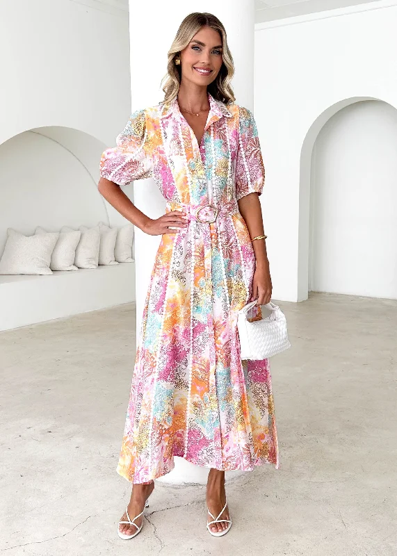 Midi dresses with asymmetric hems for a fashion - forward and dynamic appearance Arcadia Midi Dress - Pastel Splash