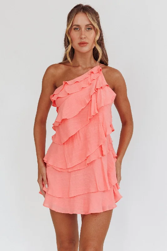 Mini dresses with spaghetti straps for a delicate look Arrabel Tiered Ruffle Mini Dress Peach
