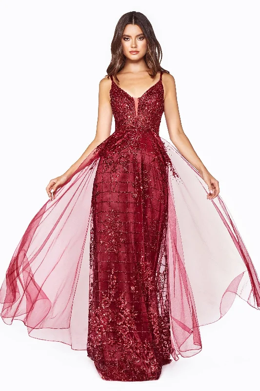 Long sleeve maternity maxi dress for winter Cinderella Divine CD0147 Long Formal Glitter Prom Evening Fitted Dress