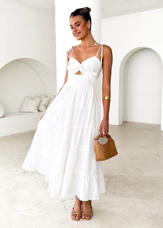 Midi dresses with gathered skirts for a full and flowing silhouette Tallia Midi Dress - Off White