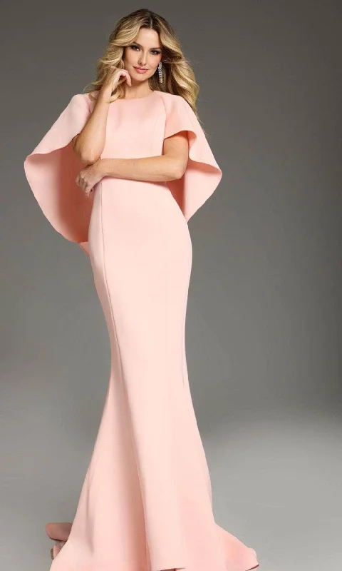 Wedding dresses with a mermaid - style skirt and a ball gown overlay​ Wedding guest dresses with puff sleeves and knee - length hems Jovani 38822 - High Neck Cape Sleeve Prom Gown