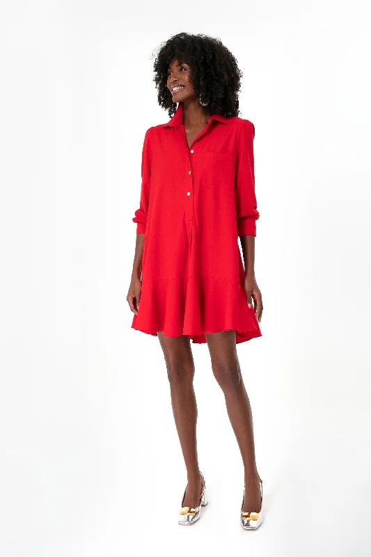 Midi dresses with button - front designs for a classic touch Red Crepe Callahan Shirt Dress