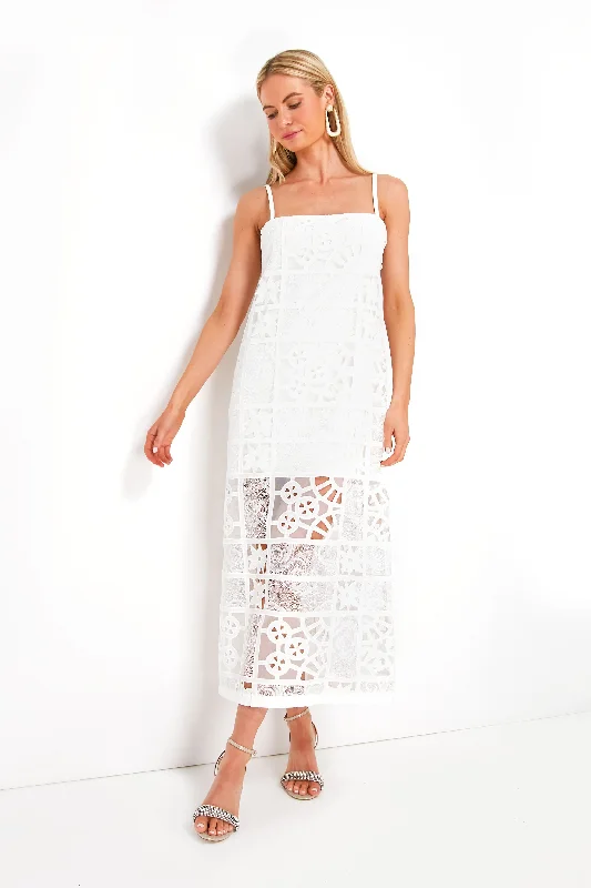 Midi dresses with side slits for a sexy and elegant appearance White French Cut Lace Bronze Dress
