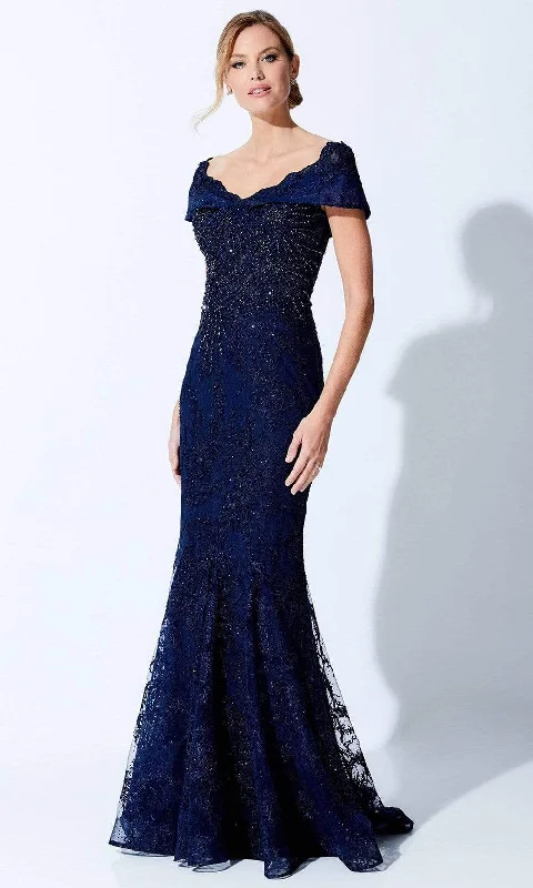 Long - sleeved lace wedding dresses for a modest style​ Sequined wedding guest dresses for an evening wedding Ivonne D by Mon Cheri - 221D42 V-Neck Evening Mother of the Bride Dress