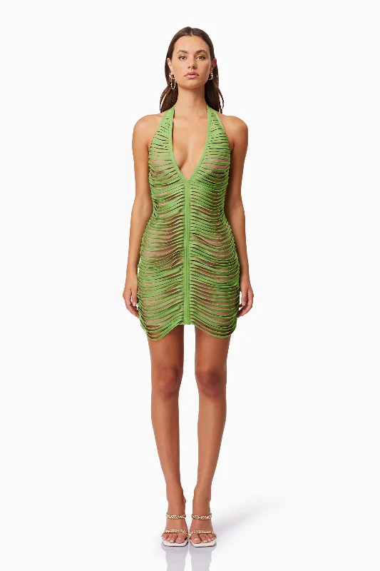 Mini dresses with geometric prints for a modern aesthetic Stella Halter Neck Mini Dress In Green