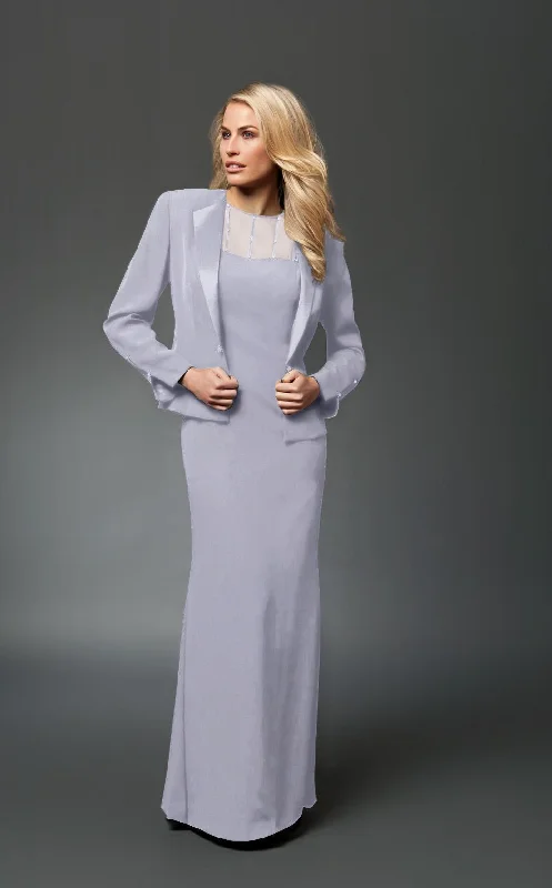 Sheer - panel wedding dresses with a touch of elegance​ Ribbed - texture wedding guest dresses in neutral colors Alexander by Daymor - 702105 Classy Sheer Beaded Sheath Dress With Jacket