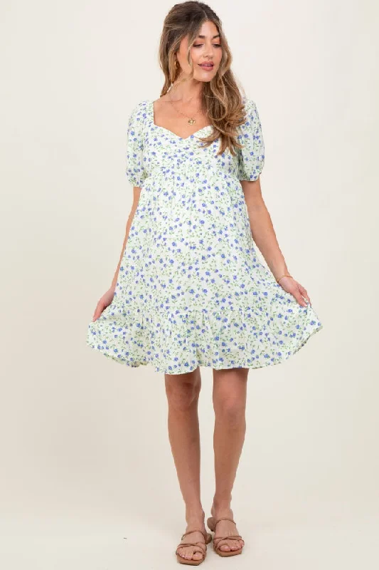 Maternity dress for a baby's first visit to the library Lavender Floral Babydoll Maternity Mini Dress