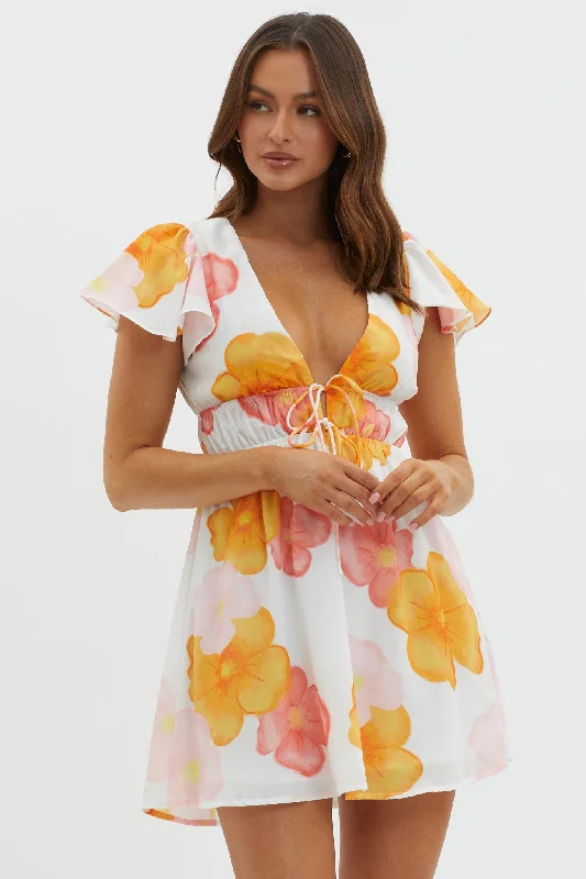 Mini dresses with wrap - around styles Carnivale Angel Sleeve Mini Dress Floral Orange