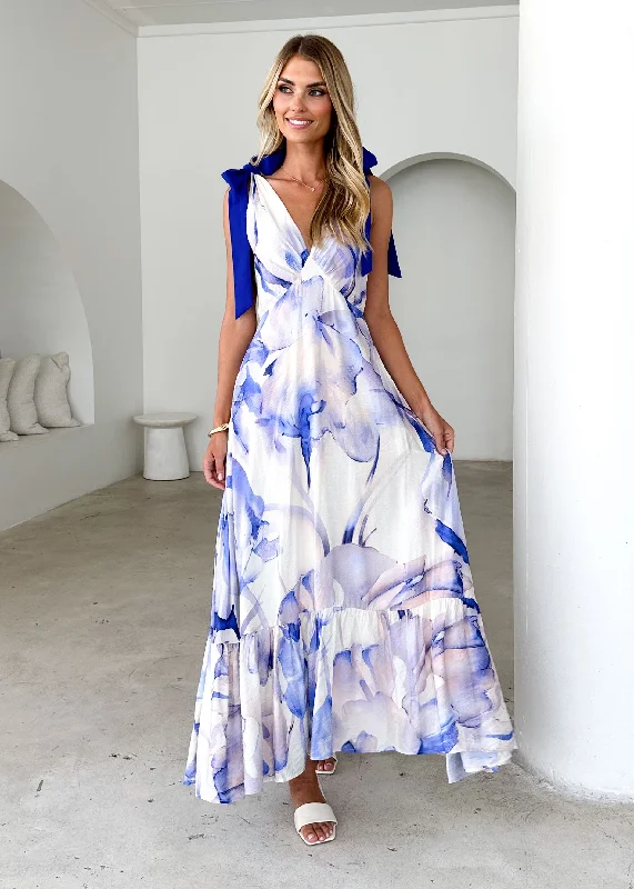 Midi dresses with mesh inserts for a trendy and breathable option Havannah Tie Midi Dress - Lapis Flame