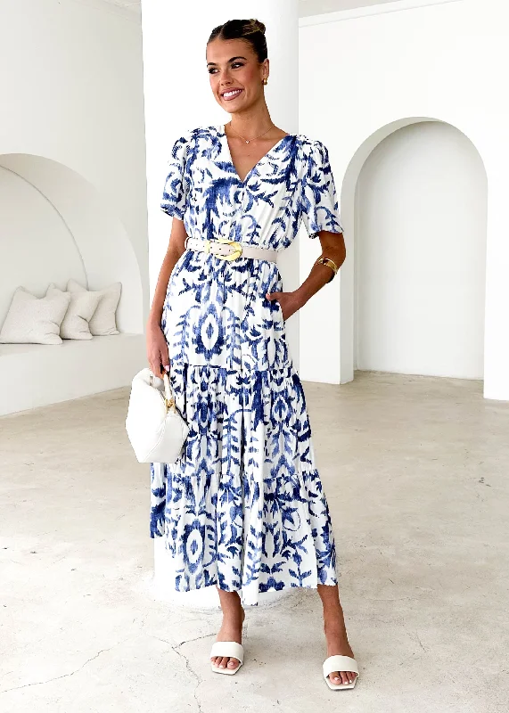 Midi dresses with ribbed textures for a unique and tactile appearance Valley Midi Dress - Blue Abstract