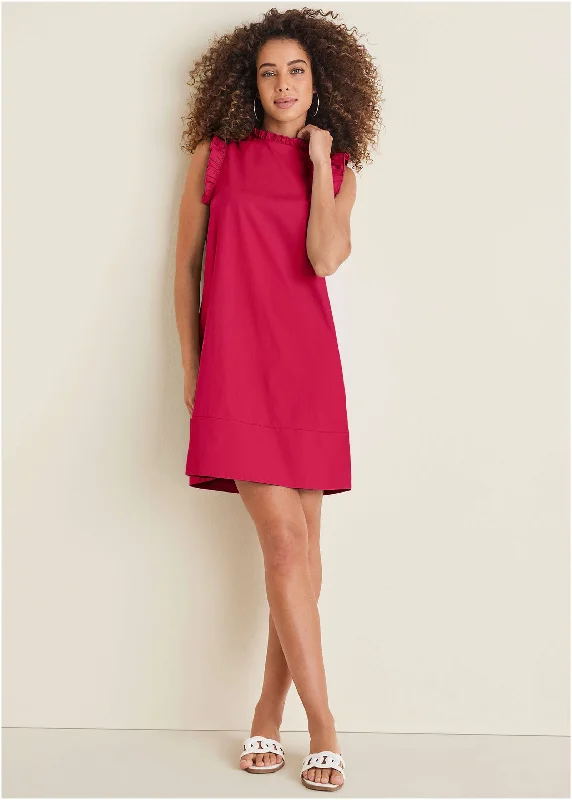 Printed mini dresses for a casual day out Ruffle Trim Mini Dress - Dark Pink