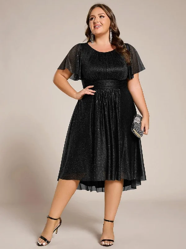 Mermaid silhouette wedding dresses with lace appliques​ Maxi wedding guest dresses with floral prints for summer weddings pretty CLARYN|Plus Size Sequin Round Neck Asymmetrical Midi Wedding Guest Dress