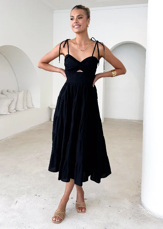Midi dresses with polka dot prints for a playful summer outfit Tallia Midi Dress - Black
