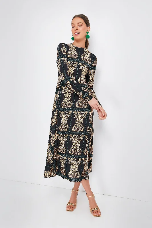 Midi dresses with fringe details for a fun and energetic style Tiger Tiles Black Drifter Dress