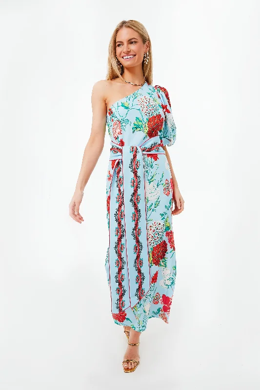 Maxi - inspired midi dresses with flowing fabrics for a beachy vibe Floral Dew One Shoulder Lucia Dress