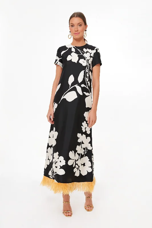 Midi dresses with cold - shoulder cutouts for a trendy style Winter Jasmine Swing Dress with Feathers