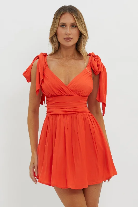 Mini dresses with ruched bodices for a feminine touch Lola Tied Shoulder Mini Dress Cherry Red