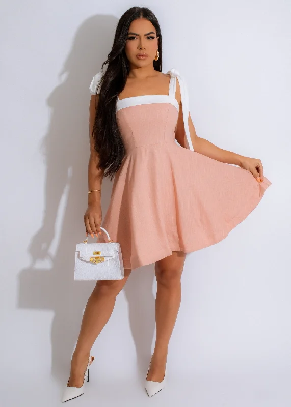 Mini dresses with spaghetti straps for a delicate look All For Me Linen Mini Dress Pink