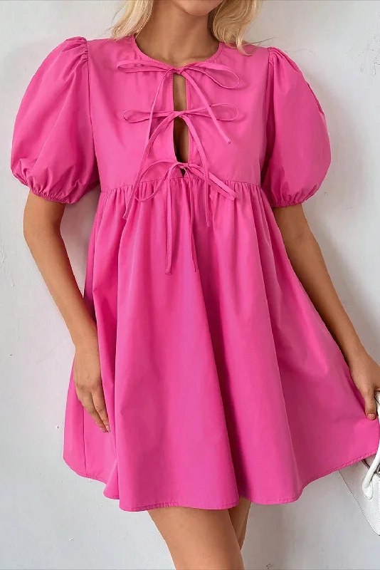 Midi dresses with satin - finish fabrics for a luxurious feel Solid Puff Sleeve Mini Dress