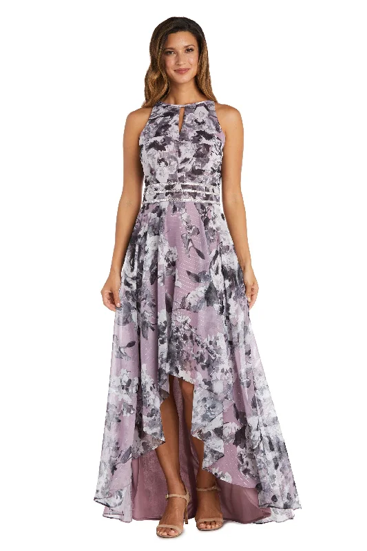 Maternity dress for a baby's first visit to the amusement park R&M Richards 9392 High Low Floral Halter Dress