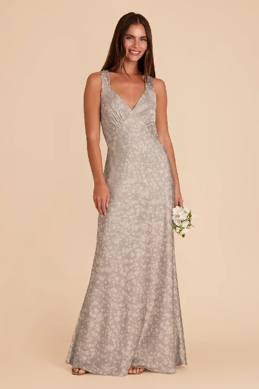 Maternity dress for a dinner date with partner Veronica Matte Satin Dress - Almond Dreamy Floral