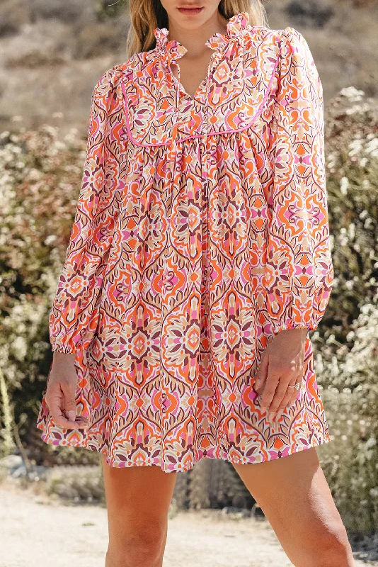 Midi dresses with denim fabric for a casual yet stylish day out Abstract Long Sleeve Mini Dress