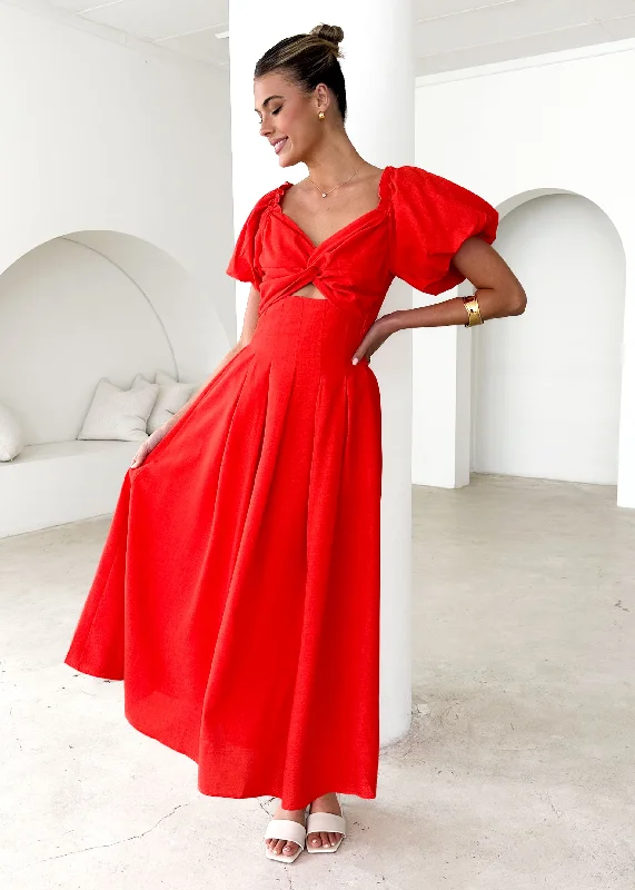 Midi dresses with ruched bodices for a feminine and fitted feel Davona Midi Dress - Red