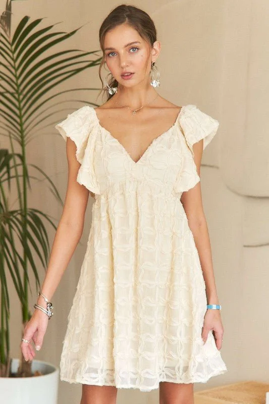 Mini dresses with geometric prints for a modern aesthetic Maya Ruffle Sleeve Dress