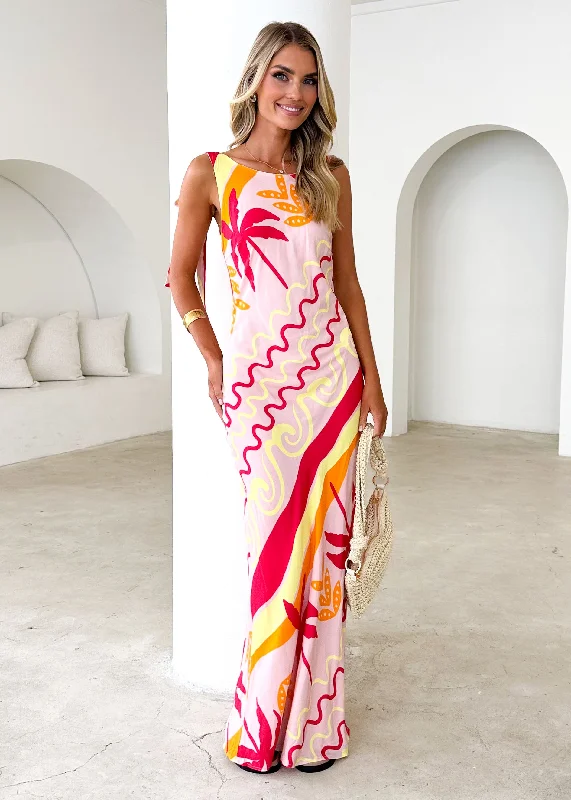 Midi dresses with halter necks for a stylish and comfortable option Lauryn Midi Dress - Pink Palm