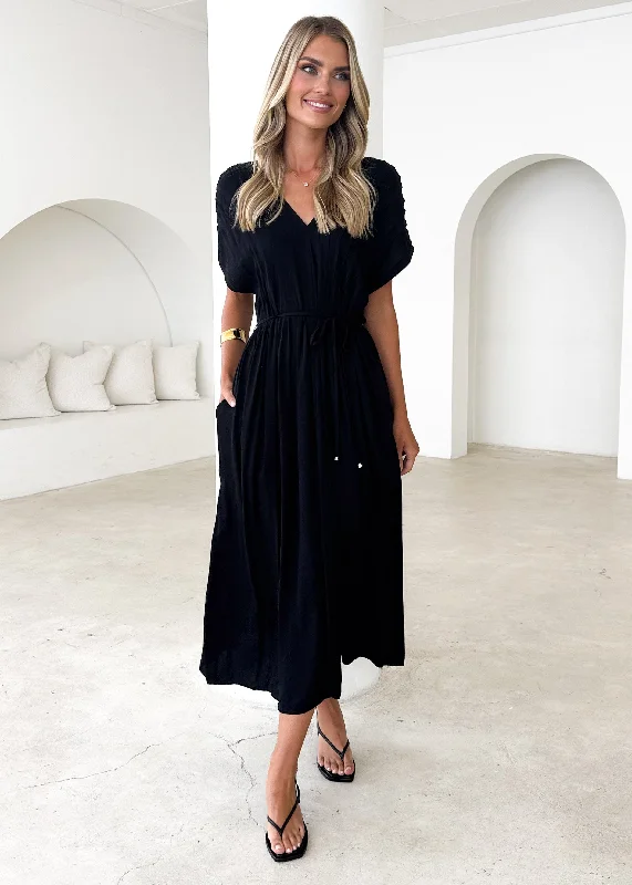 Wrap - style midi dresses in silk for a sophisticated office look Indra Midi Dress - Black