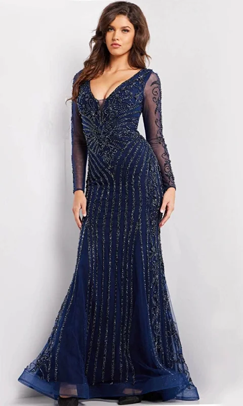 High - low hem wedding dresses for a trendy twist​ Lace - trimmed wedding guest dresses in blush pink Jovani 24236 - Bead Embellished Evening Gown