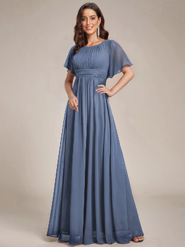 Empire - line wedding dresses with a ruffled skirt Wedding guest dresses with pom - pom trims for a playful look ever KIMORA|Simple Chiffon Pleated A-Line Round Neckline Bridesmaid Dress Empire - line wedding dresses with a ruffled skirt Wedding guest dresses with pom - pom trims for a playful look ever KIMORA|Simple Chiffon Pleated A-Line Round Neckline Bridesmaid Dress