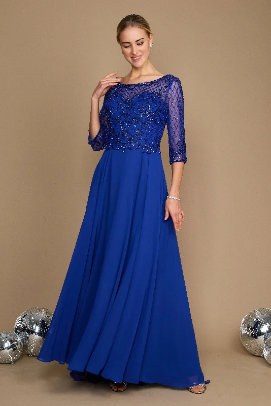Long - train wedding dresses with a sweep train option​ Wedding guest dresses with abstract prints and long trains Long Sleeve Hand Beaded Mother of The Bride Dress
