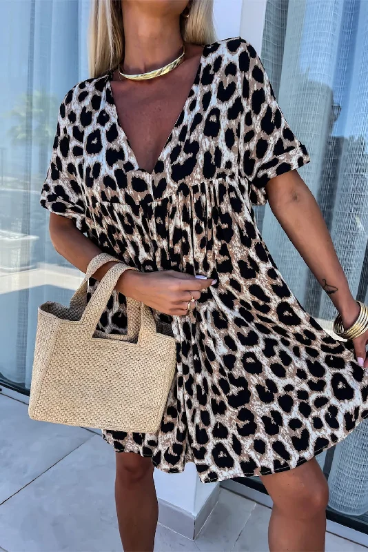 Midi dresses with one - shoulder designs for a modern and asymmetric style Leopard Backless V-Neck Mini Dress