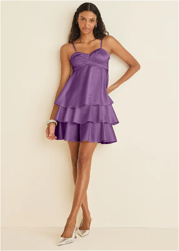 Mini dresses with pleated skirts for a classic look Tiered Sweetheart Mini - Purple