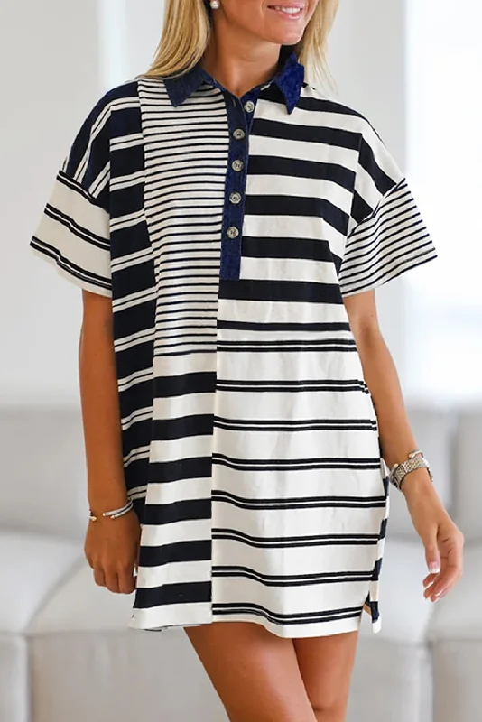 Midi dresses with empire waists for a flattering maternity option Stripe Collared T-Shirt Dress