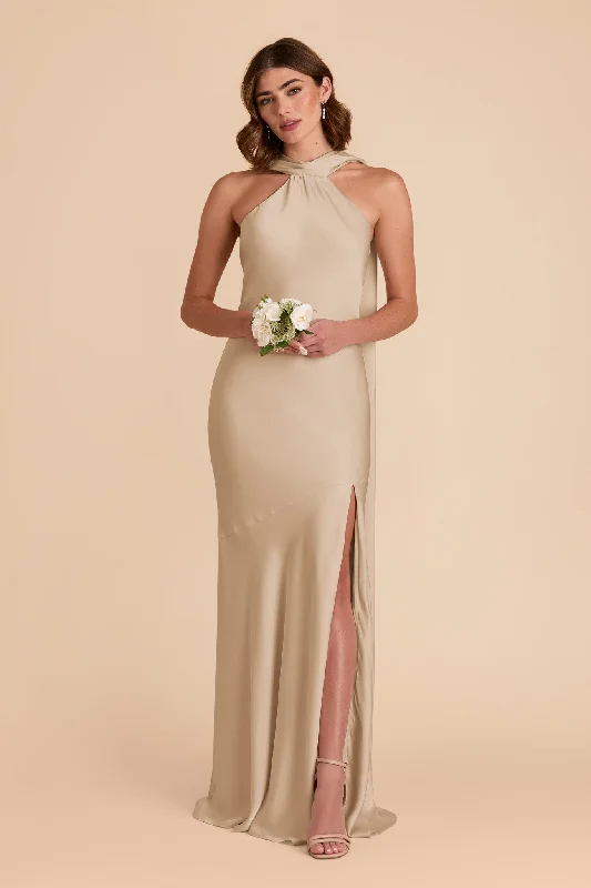 Maternity dress for a baby's first visit to the herb garden Eileen Matte Satin Dress - Neutral Champagne Maternity dress for a baby's first visit to the herb garden Eileen Matte Satin Dress - Neutral Champagne