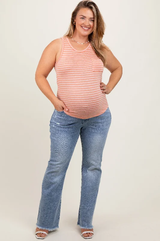 Maternity dress for baby shower with floral pattern Light Blue Distressed Fringe Hem Flare Leg Maternity Plus Jeans