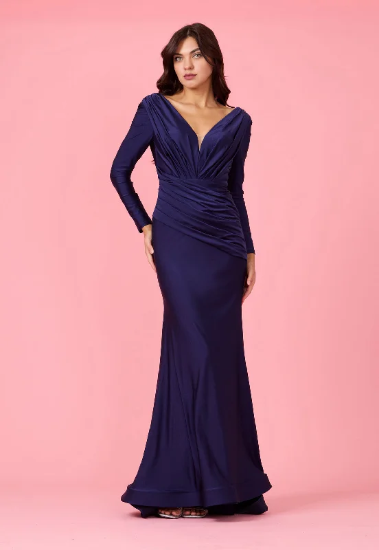 Cathedral train wedding dresses for a grand entrance​ Cotton wedding guest dresses with smocked details for a casual wedding Long Sleeve Formal Fitted Evening Dress