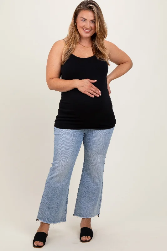 Maternity dress for a New Year's Eve celebration Light Blue Fringe Hem Maternity Plus Crop Flare Jeans