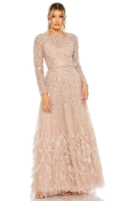 Wedding dresses with a sweetheart - neck and a corseted back​ Wedding guest dresses with gathered skirts and V - necklines Mac Duggal 11782 - Beaded Feather Fringed A-line Dress