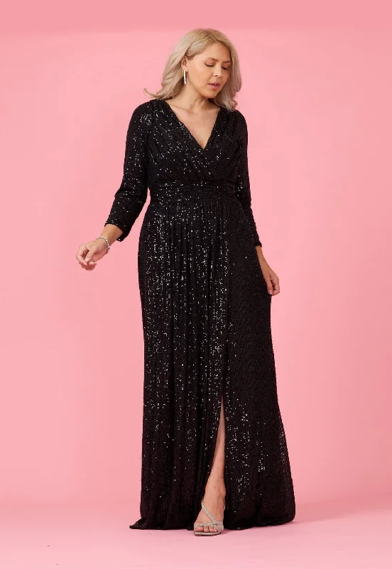 Backless wedding dresses with lace - up details​ Wedding guest dresses with tiered skirts for a feminine look Long Sleeve Sequin Formal Hand Beaded Dress