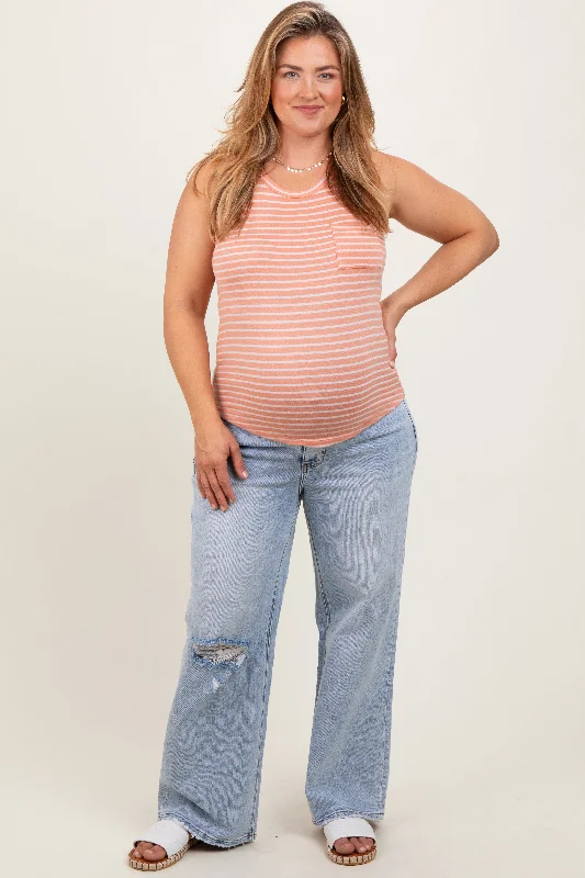 Maternity dress with side ruching to accommodate bump Light Blue Acid Wash Open Knee Wide Leg Maternity Plus Jeans